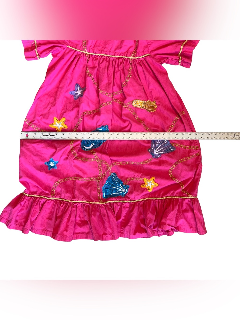 Go Softly Patio Vintage 90s Women’s Sz S Pink Embroidered House Dress Starfish - Picture 7 of 12